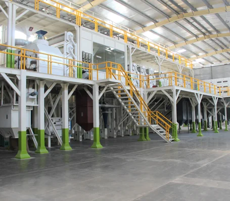 Automated rice milling equipment inside the Patran Foods facility