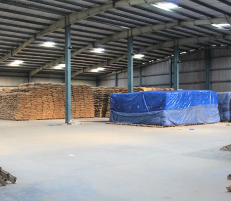 Rice stocks stored inside the Patran Foods warehouse